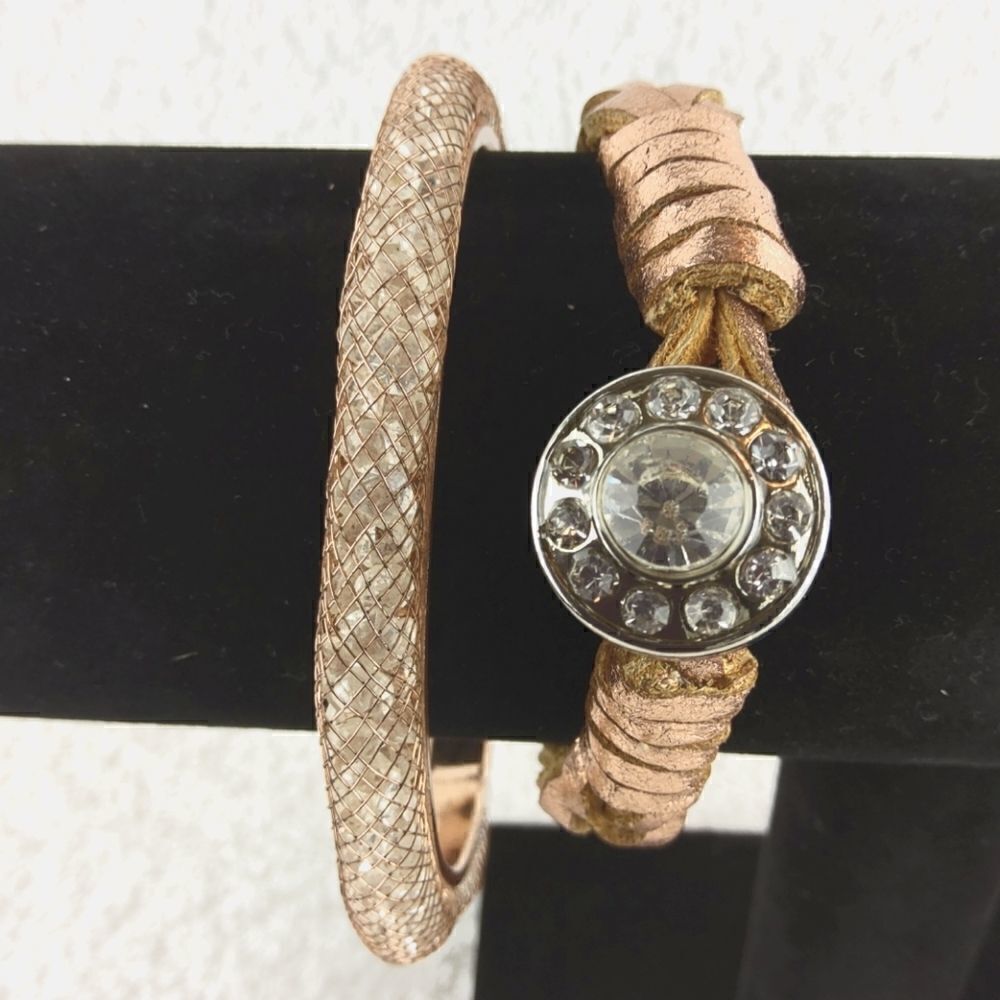 (3/$20) Faux rose gold leather & bangle bracelet